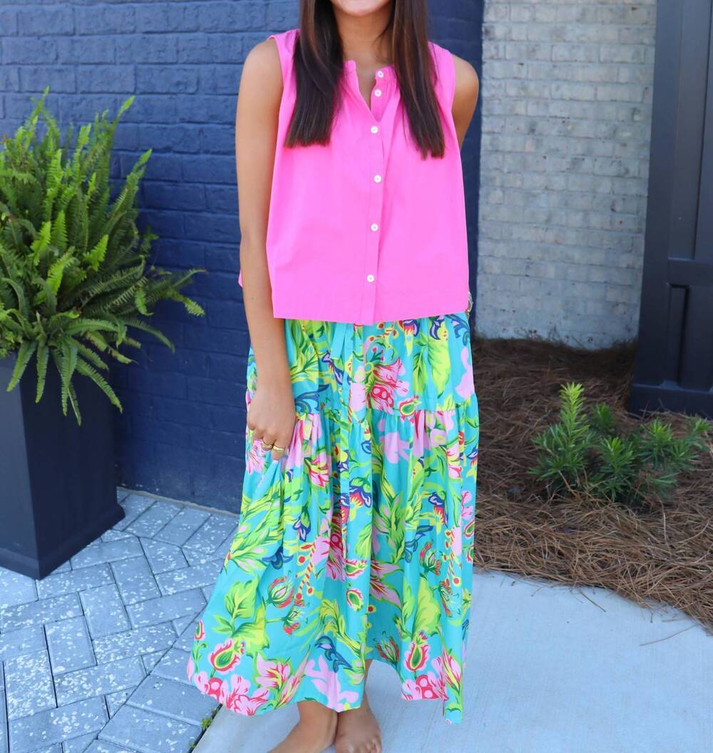 NEW PROSPERINA lexi tiered maxi skirt in green